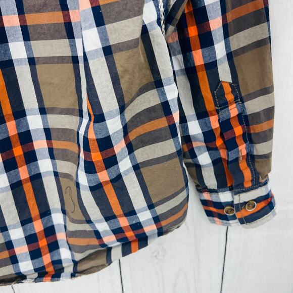 WEATHERPROOF LARGE Brown Blue Plaid Vintage Button Up Shirt Long Sleeve - Picture 4 of 7